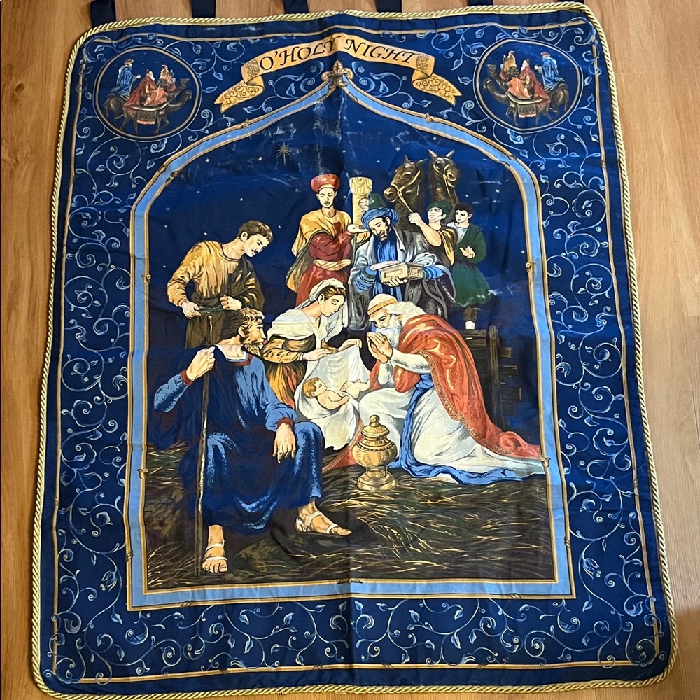 Blue Nativity Scene Tapestry